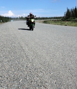 On day seven of our motorcycle trip to Alaska. we rode from Skagway to Beaver Creek in the Yukon Territory. Dave's photo of me on the Alaskan Highway near Kluane Lake.
